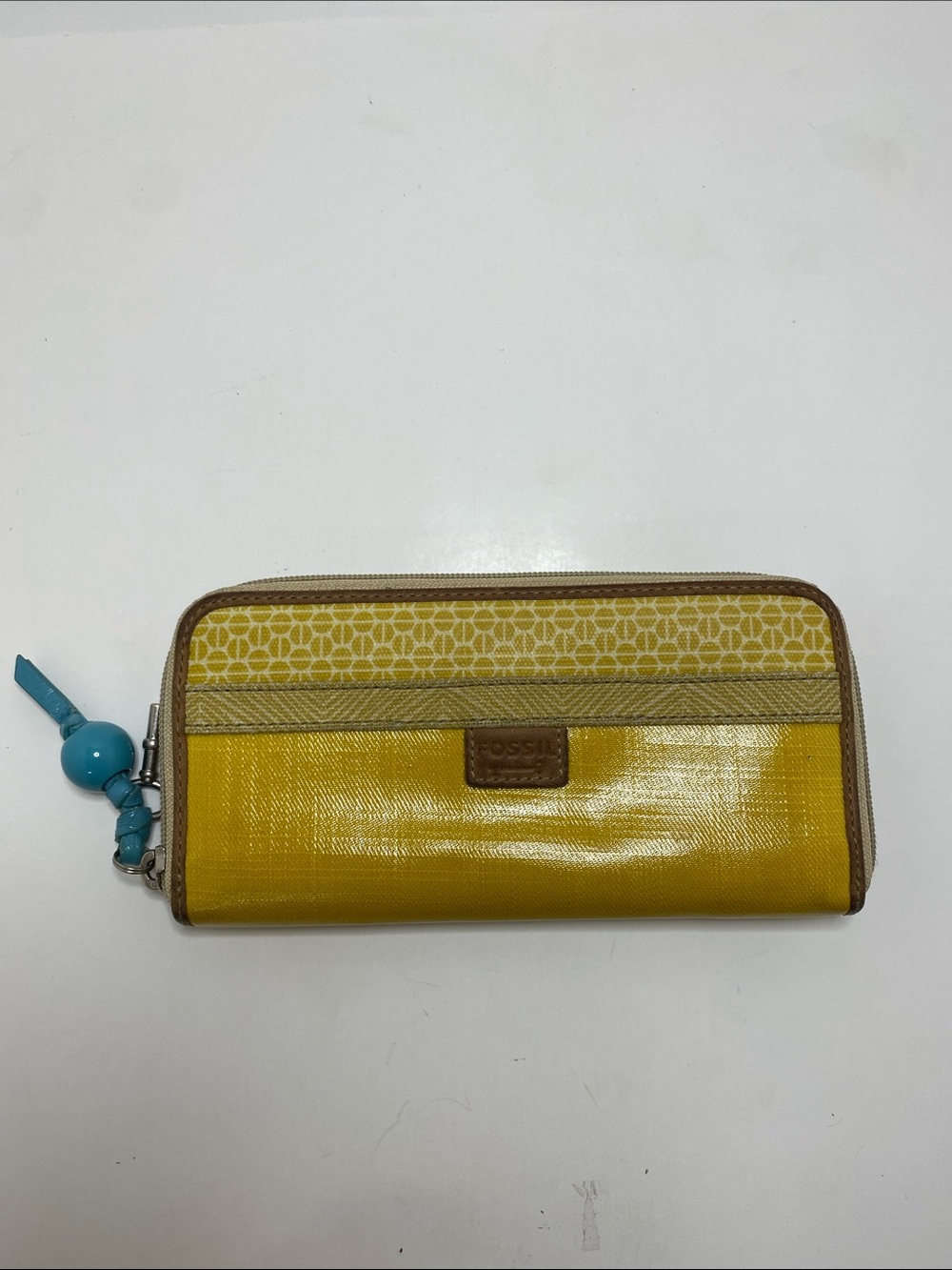 Fossil key-Per Yellow Patterned Zip Wallet